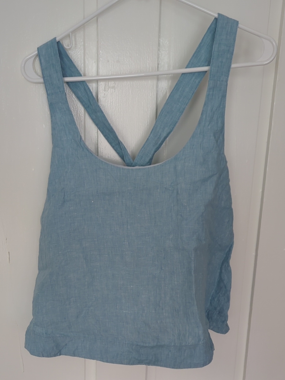 Athleta Light Blue Linen Cross-Back Tank